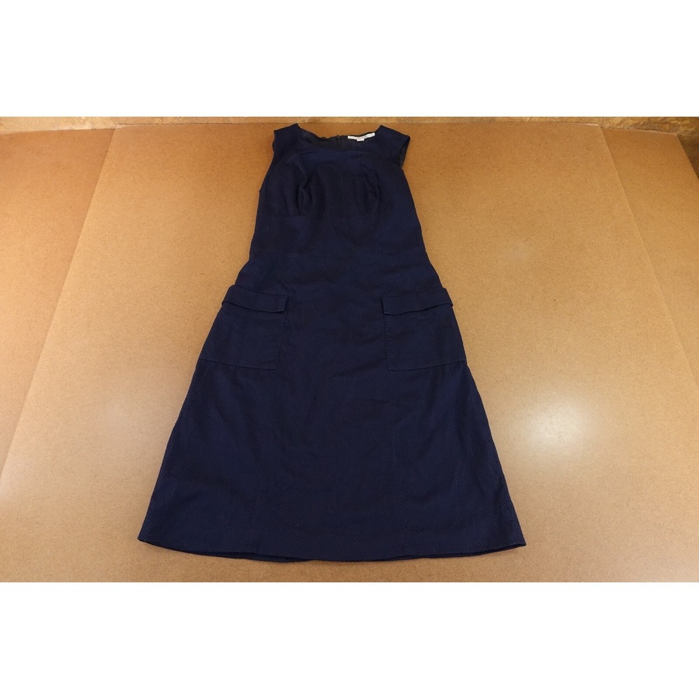 Boden Womens Size 6L Navy Textured Cotton Sleeveless Retro Pocket Shift Dress
